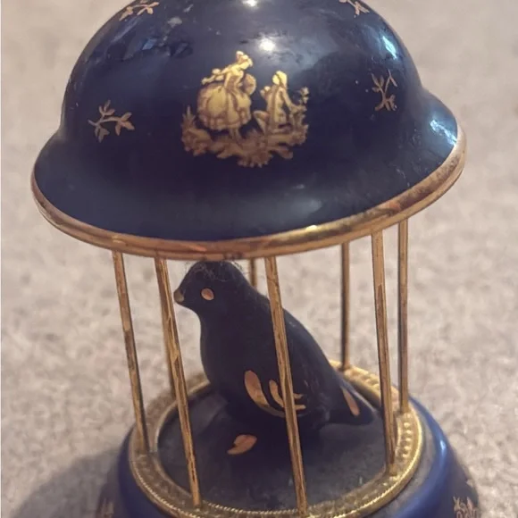 Limoges France Cobalt & Gold Hand Painted & Transferware Porcelain Bird Cage